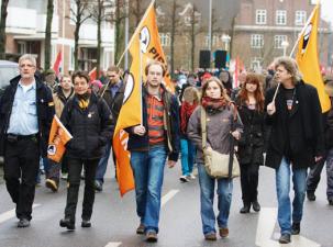 Mehrere Demonstranten bei einer Demo der Piraten-Partei