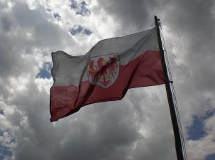 Die Flagge von Südtirol an einem Mast
