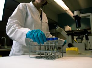 Ein Mensch arbeitet in einem Labor