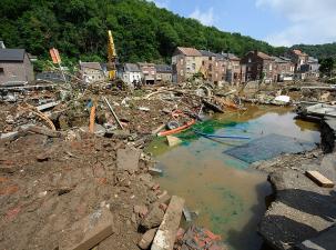Verw&uuml;stung in Pepinster nach der &Uuml;berschwemmung der Vesder und der Ho&euml;gne