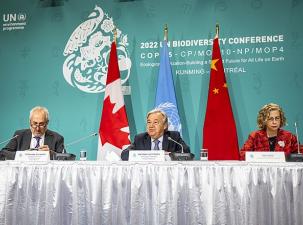Eine Pressekonferenz auf der CBD COP 15