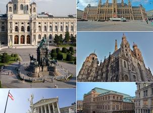 Eine Montage schöner und bekannter Orte und Gebäude in Wien