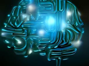 Eine Grafik mit einem futuristischen Gehirn 