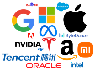 Mehrere Logos gro&szlig;er Tech-Firmen wie Apple oder Google