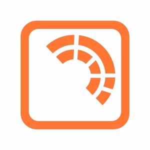 Ein orangefarbenes Logo mit einem gebogenen Diagramm in einem Quadrat, das dynamische Daten darstellt.