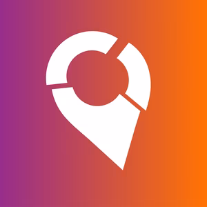 Ein wei&szlig;es Standort-Icon auf einem Verlaufshintergrund aus lila und orange.