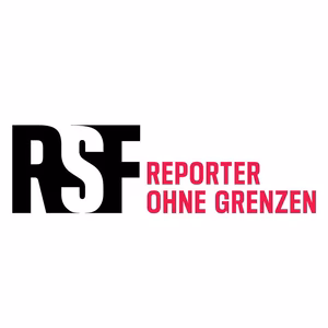 Logo von Reporter ohne Grenzen mit den Buchstaben RSF in Schwarz und "REPORTER OHNE GRENZEN" in roter Schrift auf Wei&szlig;.