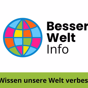 Logo f&uuml;r Bessere Welt Info - Ein farbenfroher Globus befindet sich neben den Worten Bessere Welt Info in schwarzer Schrift auf der rechten Seite. Darunter befindet sich ein gr&uuml;nes Banner mit den Worten &bdquo;Mit Wissen unsere Welt verbessern&ldquo; in schwarzer Schrift.