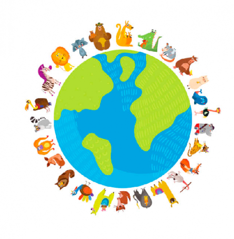 Erdkugel mit Tieren