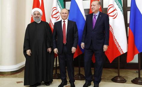 Hassan Rohani, Wladimir Putin und Erdoğan in Sotschi im November 2017
