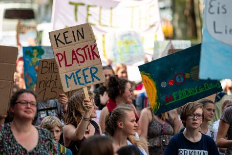 Menschen mit Schildern, Klimaproteste