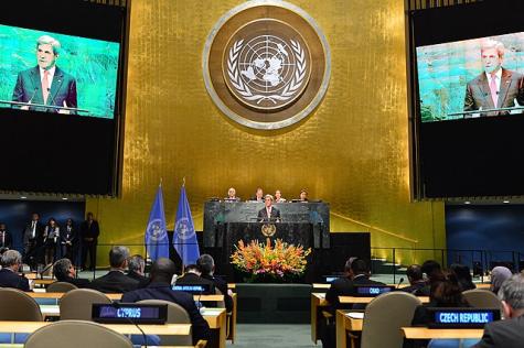 US-Außenminister John Kerry nimmt an der Veranstaltung zum Inkrafttreten des UN-Pariser Abkommens bei den Vereinten Nationen teil