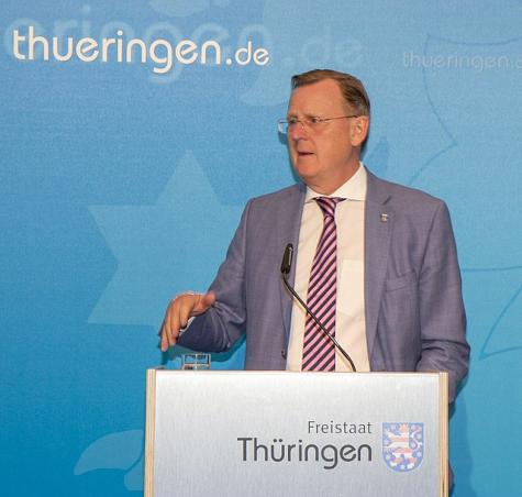 Bodo Ramelow w&auml;hrend der Regierungsmedienkonferenz am 3. September 2019 in der Th&uuml;ringer Staatskanzlei in Erfurt