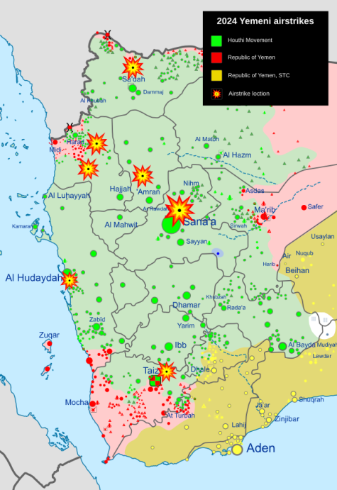 Eine Karte der Luftangriffe auf Jemen 2024