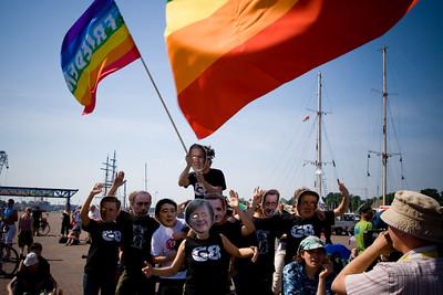 Eine Gruppe Demonstranten anl&auml;sslich des G8 Protests in Rostock