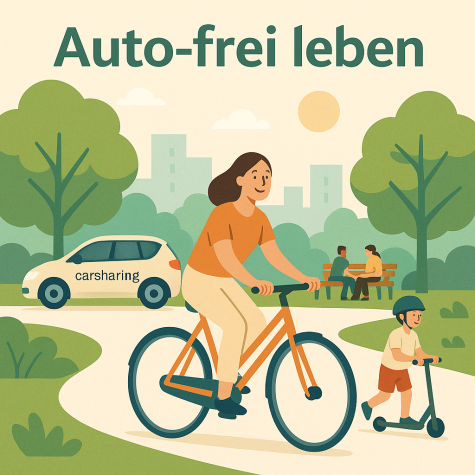Grafik Mutter mit Kind auf Fahrrad 