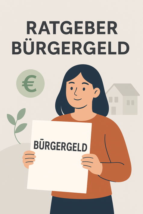 Frau mit einem Zettel, auf dem B&uuml;rgergeld steht