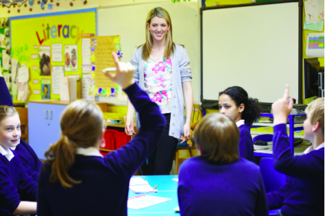 Lehrerin vor Schulklasse