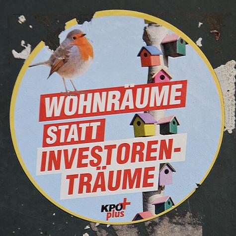 Ein Sticker der KP&Ouml; zu sozialem Wohnraum