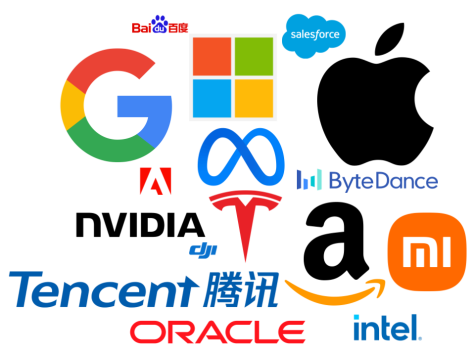 Mehrere Logos gro&szlig;er Tech-Firmen wie Apple oder Google