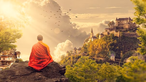 Buddhistischer M&ouml;nch von hinten
