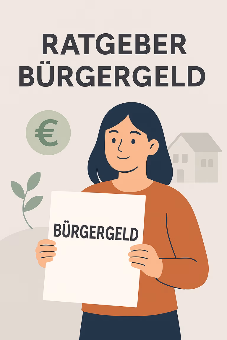Frau mit einem Zettel, auf dem B&uuml;rgergeld steht