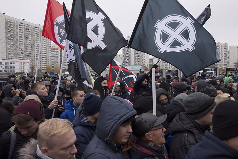 Am 4. November 2017 versammelten sich mehrere hundert Menschen zum allj&auml;hrlichen faschistischen &bdquo;Russischen Marsch&ldquo; im Moskauer Stadtteil Lublino.