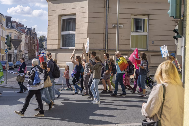 Fridays For Future-Demonstration in Hof am 20.09.2024. Die Demonstration begann um 15 Uhr und setzte sich mit einem Marsch durch die Innenstadt zum Kugelbrunnen fort.